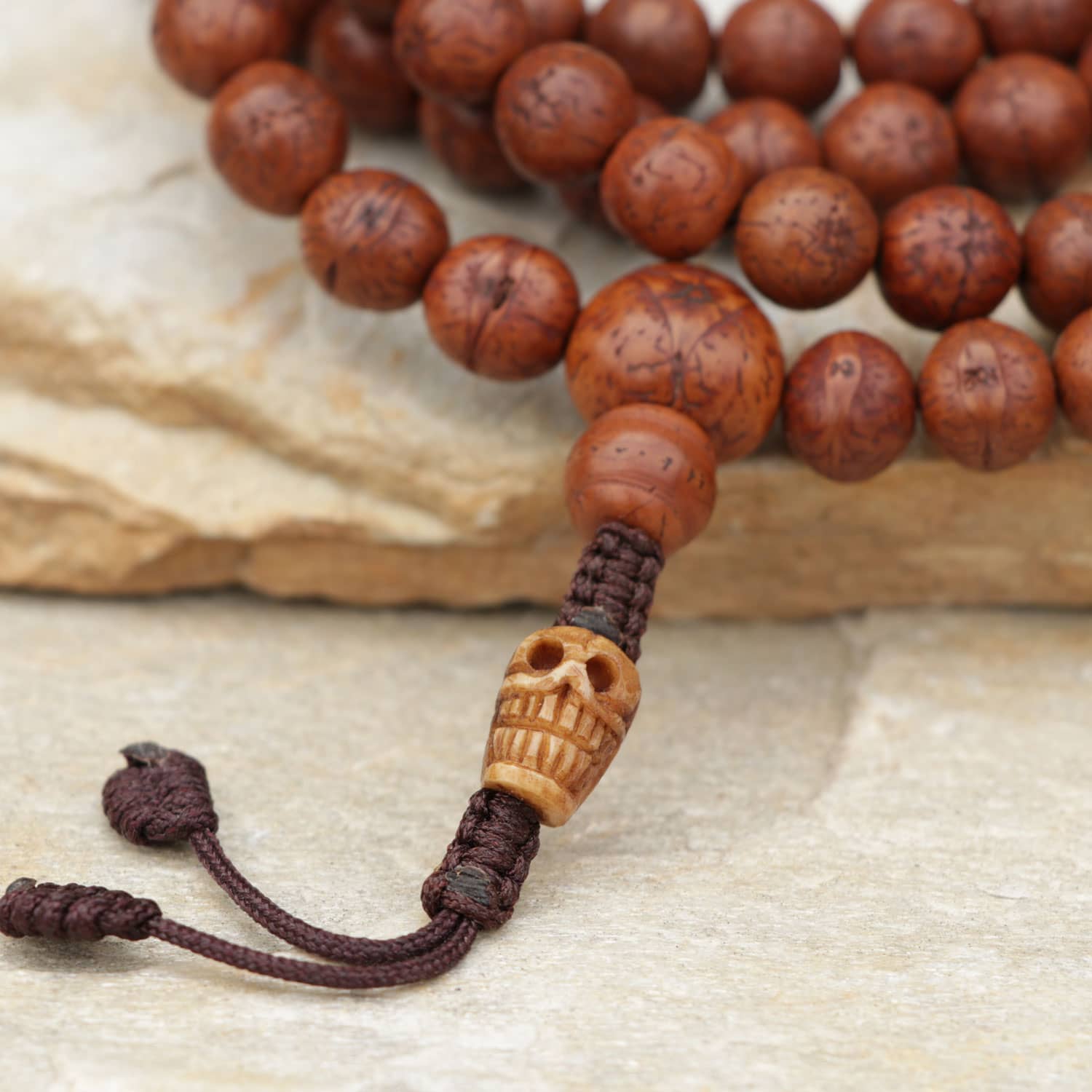 108 Authentic Bodhi Seed Mala Prayer Beads With Dorje and Skull